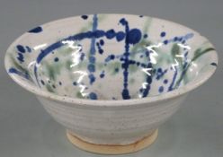 A studio pottery pedestal bowl possibly by Alan Caiger-Smith, H6 x D15cm