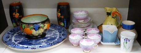 Copeland 19thC Willow Pattern lazy susan (no base), diameter 44cm, a pair of Art Deco Crown Ducal