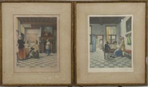 Antoine Gaymard, pair of signed mezzotints of 18thC interior scenes, each 38 x 30cm