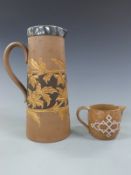 Royal Doulton ewer with plated mount and a small jug, both signed Eliza Simmance