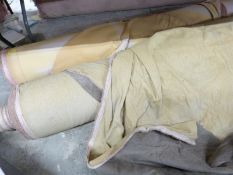 Two bolts of pink and brown velour fabric with hemmed edges, haberdashery / textiles / upholstery