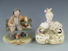 Art Deco nodding ceramic figure with waving hand and fan in the Oriental style, and a Capodimonte