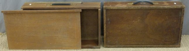 Two wooden cases with slide out sides, L74 x D16.5 x H43cm