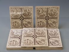 Seven Minton & Hollins Aesthetic period tiles, 15cm square