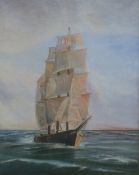 W L Satchwell 19th/20thC oil on canvas of a three-mast sailing ship The Rover, 50 x 40cm