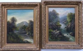 George B Yarnold (British 19thC) pair of oils on canvas of fishermen in Welsh landscapes, Betwys-Y-