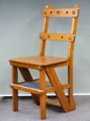 19thC metamorphic oak or ash chair / library steps in the Arts and Crafts style