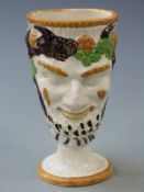 A 19thC Prattware Bacchus pedestal frog mug, 12.5cm tall