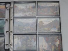 An album of postcards including Ernest Longstaffe examples, some topographical including Ireland,