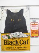 Black Cat Virginia Cigarettes enamel sign and a small humorous enamel sign 32x22cm