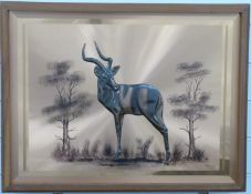 Retro South African copper plaque of an antelope / eland, signed Ncoyo, 44 x 59cm