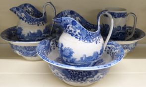 Spode Italian pattern three wash bowls and jugs including a matching pair H22, diameter 31.5cm