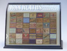 John Heath's Steel Pens shop display advertising cabinet with box fronts displayed behind curved