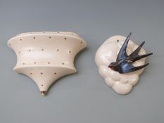 Clarice Cliff for Newport pottery figural swallow wall pocket and a Charlotte Rhead for Bursley ware