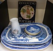 Bing & Grondahl vase, Copenhagen plate, graduated Willow pattern serving plates and 'Investing in