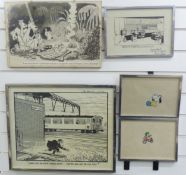 Two Snoopy animation cells or transparencies, each approx 18x26cm, Stanley McMurtry pen and wash 0x0