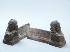 Pair of 19th/20thC cast iron figural fire dogs, length 24cm