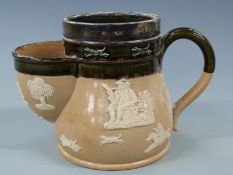 Doulton Lambeth shaving mug with hallmarked silver mount, 11cm tall