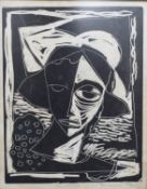 Tadeusz Was (Polish 1912-2005) signed abstract soot cut or similar print, 22.5 x 17.5cm