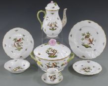 Herend porcelain six place setting dinner and coffee service decorated in the Rothschild pattern,