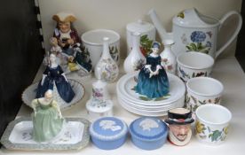 Royal Doulton figures, Portmeirion Botanic Garden watering can and other ceramics including