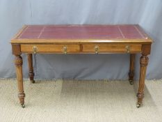 S.Hindley & Sons, 34 Oxford St. London later 19th century leather-inset inlaid mahogany two drawer