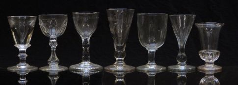 Seven 19thC and later clear drinking glasses, some with cut and engraved decoration, largest 13.