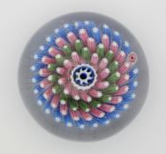 Old English millefiori glass paperweight, possibly Whitefriars or Stourbridge, with central blue and