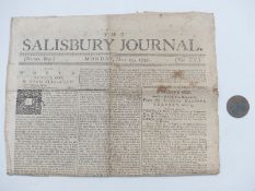 Salisbury Journal dated 1755 together with Birmingham Mining and Copper Company halfpenny token