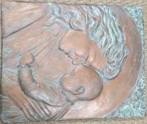 Bronzed plaque of a mother and child by Angela Munslow, 50 x 40cm