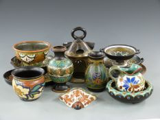 Gouda pottery vases, pedestal bowls, dishes, tazzas, pastille burner etc