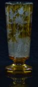 Bohemian flash overlaid glass goblet of octagonal form engraved with stags and wolves in a