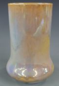 Ruskin pottery iridescent lustre pedestal vase, 21cm tall
