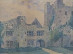 Attributed to Peter De Wint (1784-1849) watercolour of ruined castle, 25 x 35cm