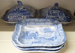 Spode Italian pattern two shaped tureens with lids and three without lids