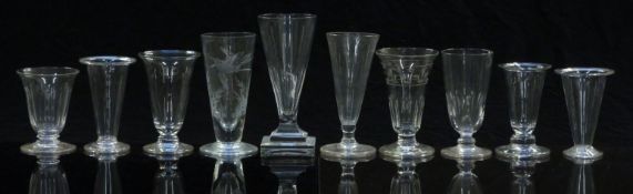 Eight 19thC and later clear ale glasses, most with cut decoration, some with knopped stems,