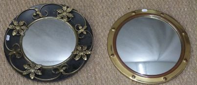 Two retro or vintage convex butler's circular mirrors, each approx 40cm diameter
