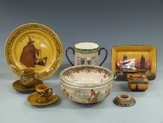 Royal Doulton Seriesware including a pedestal hunting bowl by R Caldecot, unusual cup and saucer