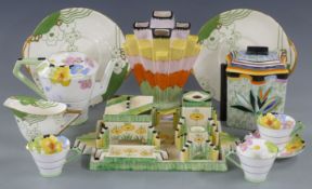 A collection of Art Deco ceramics including William Bennett designed by Mabel V Hadgkiss, Carlton