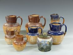 Doulton Lambeth tobacco jar, jugs, salt glazed jugs etc, some unmarked