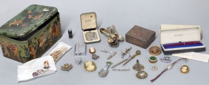 Spoons, brooches, lighters, costume jewellery including silver  etc