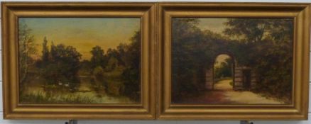 J Lewis pair of Victorian/Edwardian oils on canvas Pen Pond, Richmond Park, unsigned, and the