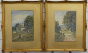 H.S.Crossland pair of watercolours countryside scenes with cottages, dated 1919 and 1920, each 34