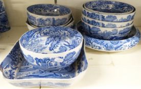 Spode Italian pattern collection of dishes, pedestal bowls (10), largest diameter 28cm