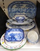 George Jones Abbey pattern dish, Copeland Spode Chinese Rose plates, 19thC and later serving
