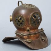Miniature copper and brass diving helmet, decorative or lamp, 18cm tall