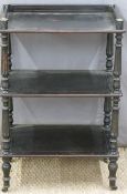 19th century three tier whatnot with reeded columns W49 x D32 x H73cm