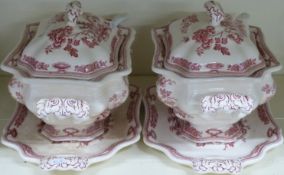 Two Mason's Manchu pattern large tureens and ladles with underplates