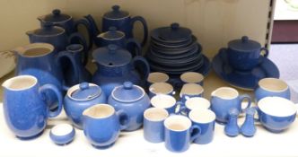 Moorcroft tea and coffee ware decorated in blue, includes multiple tea and coffee pots, jugs,