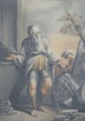 19thC watercolour of Hercules with temple fragments near his feet, 45 x 33cm